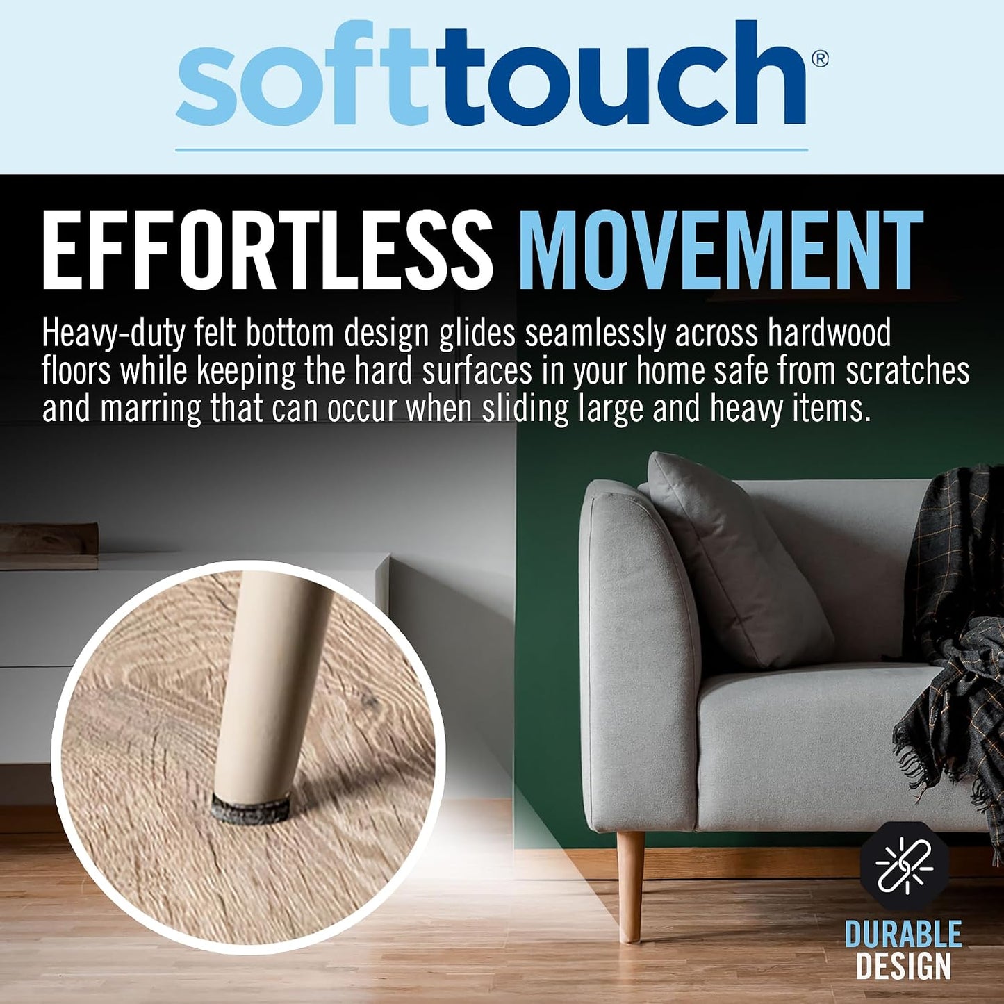 SoftTouch Assorted Size Round Mini Self-Stick Furniture Slider Felt Pads for Hard Surfaces, Noise-Reducing Adhesive Furniture Moving Pads for Beds, Sofas, Dressers, 46-Count, Brown