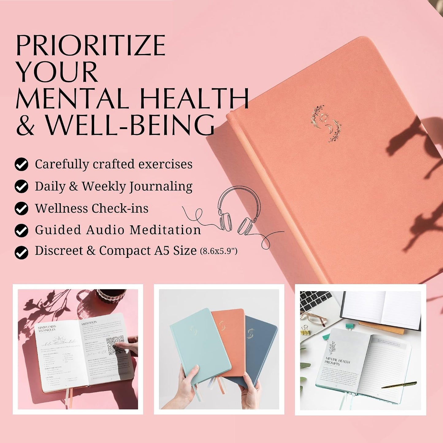 FINDING BALANCE Mental Health Journal – 6-Month Daily Journal with Prompts for Mindfulness, Self-Care & Healing – Anxiety & Depression Management – Hardcover