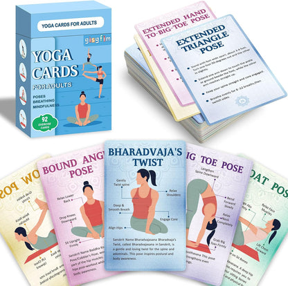 gisgfim Yoga Cards 92 Yoga Poses Workout Positions Flashcards with Instructions Cues and Sanskrit Names for Home Gym Use Beginner Advanced Learner Educational Activity Promote Mindfulness Relaxation
