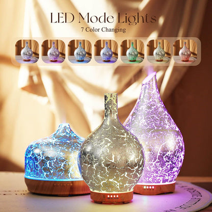 Porseme 150ml Essential Oil Diffuser Glass Color Changing Aroma Air Diffusers Aromatherapy Ultrasonic Cool Mist Humidifier 6 Running Hours Waterless Auto-Off for Sleeping, Yoga, Office, Spa (Ink)