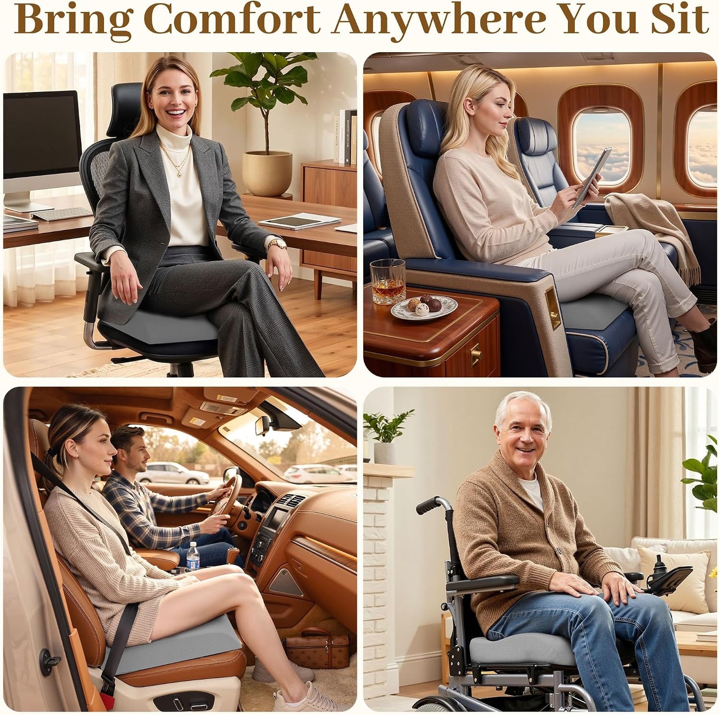 TranquilRelax Memory Foam Seat Cushion for Office Chair, 3-Inch, Black | Medium-firm Support for Long Sitting, Washable Mesh Cover, Non-slip Base, Perfect for Car Seats & Short Drivers