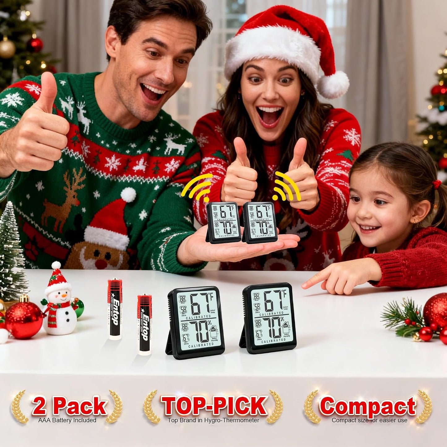 2 Pack Room Thermometer Indoor Hygrometer with Max/Min Record | W/ Battery, 24h Max/Min Record, Accurate Sensor, Fast Refresh, Easy to View, ℉/℃, Durable Kickstand, Compact, for Home Office