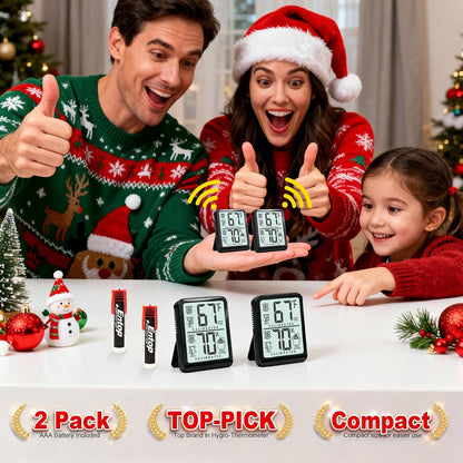 2 Pack Room Thermometer Indoor Hygrometer with Max/Min Record | W/ Battery, 24h Max/Min Record, Accurate Sensor, Fast Refresh, Easy to View, ℉/℃, Durable Kickstand, Compact, for Home Office