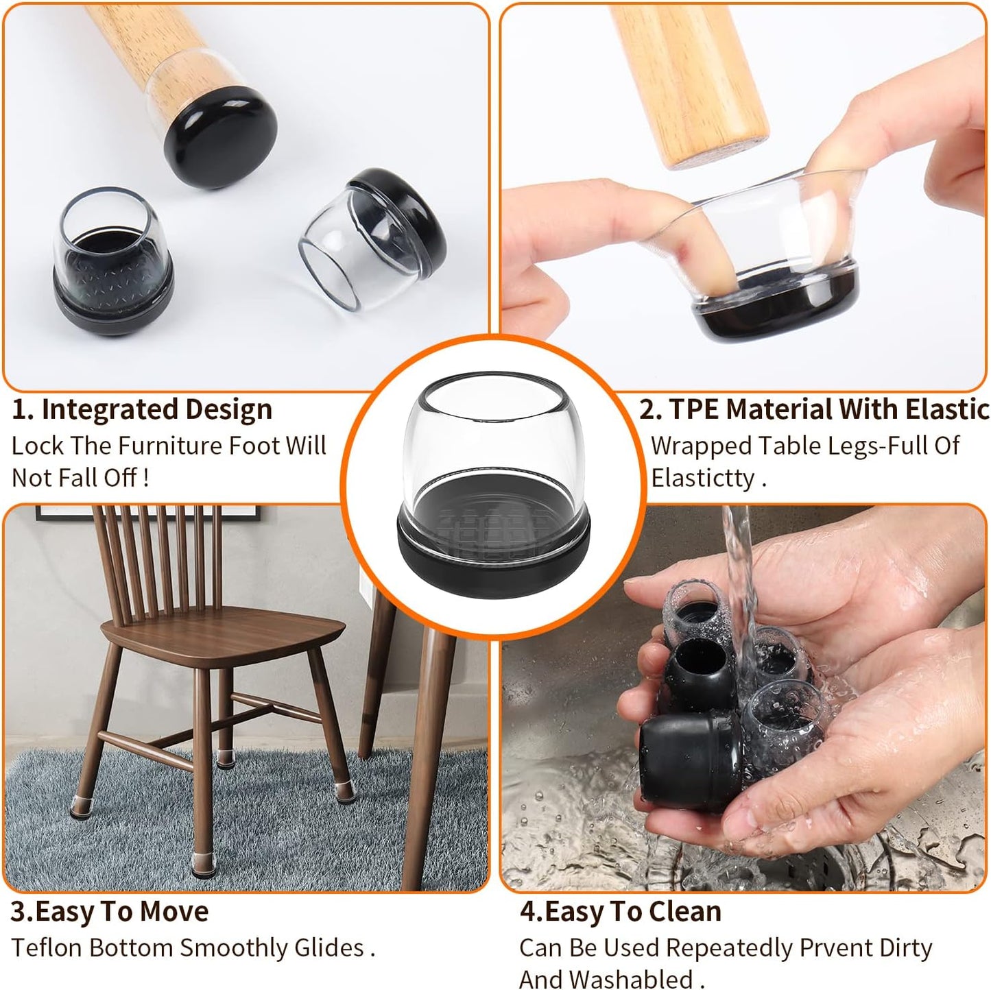 Ezprotekt Chair Leg Sliders for Carpet, 24 Pcs Square Chair Glides for Carpet, Carpet Furniture Pads Stool Leg Protectors Caps, Carpet Furniture Glides Quickly and Easily (L Fit:1" - 1.4")
