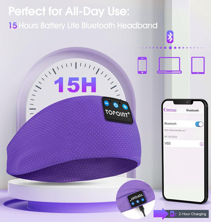 TOPOINT Sleep Headphones Headband Bluetooth 5.4, Sports Headband Earphones Sleeping Bluetooth Wireless with USB C for Women Men Sports Gifts Workout Jogging Yoga Insomnia Air Travel Meditation
