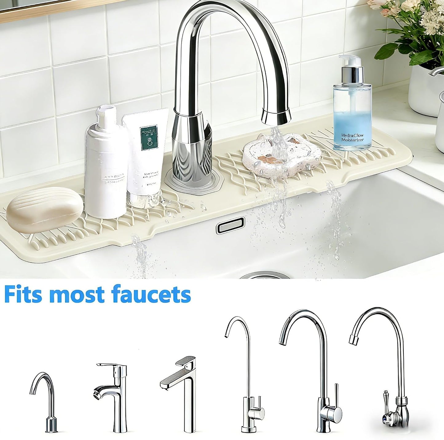 Kitchen Sink Splash Guard Gen2-30" x 6'' Silicone Sink Mat Splash Guard fit for Countertop, Bathroom,Farmhouse,RV by EBIGIC (Grey)