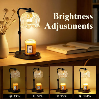CASTLELIFE Electric Candle Warmer Lamp with Timer & Dimmer, Height Adjustable Wax Warmer for Jar Candles, Flower Wax Melter with Wood Base, Home Decor House Warming Gifts for Women Mom, Natural Wood