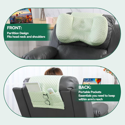 MABOZOO Neck Pillows for Recliners with Pocket,Headrest Cushion for Neck Pain Relief and Cervical Support,Recliner Head Pillow for Side Sleeping at Home, Office or Traveling（Green）