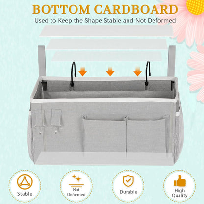 Bedside Caddy Bedside Storage Bag for Headboards/Bunk Bed | Hanging Bed Caddy with Hooks fits Bunk bed Hospital Beds Dorm Bed Rails, Essentials for Phones, Books, Remotes, Water Bottles
