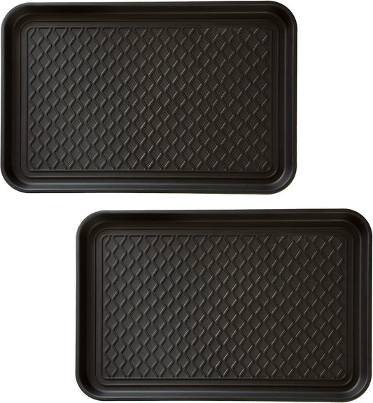 Stalwart All-Weather Outdoor or Indoor Boot Tray, Black | Weather-Resistant Hard Plastic Shoe Mat with Raised Edge for Deck, Patio, or Entryway Decor