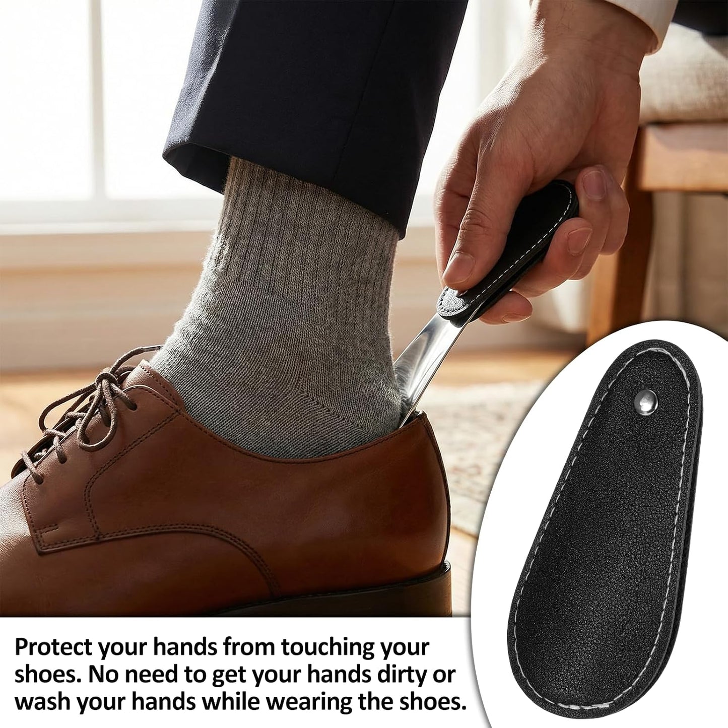InnoHHustle Short Shoe Horn with PU Leather Cover 4.3 Inch Metal Shoe Spoon Portable Mini Travel Leather Shoehorn Travel Shoes Spoon Helper Short Shoes Tongue Pocket Handled Shoespooner for Women Man