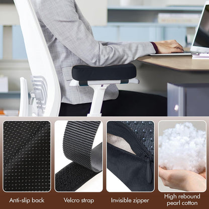 WdFour 2-Pack Non-Slip Armrest Pads for Office & Gaming Chairs - Ergonomic Forearm Support Pillow for Desk, Computer & Wheelchair, Pressure Relief Cushions (Black)