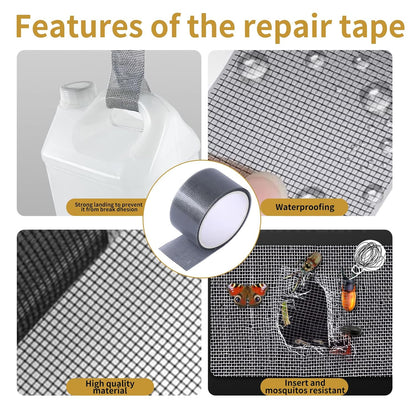 Window Screen Repair Kit 16.5FT 3-Layer Strong Adhesive & Waterproof Tape Fiberglass Covering mesh-Screen Door Patch Repair Kit for Windows or Doors-Ease-Installation Fiberglass Covering Mesh (Gray)