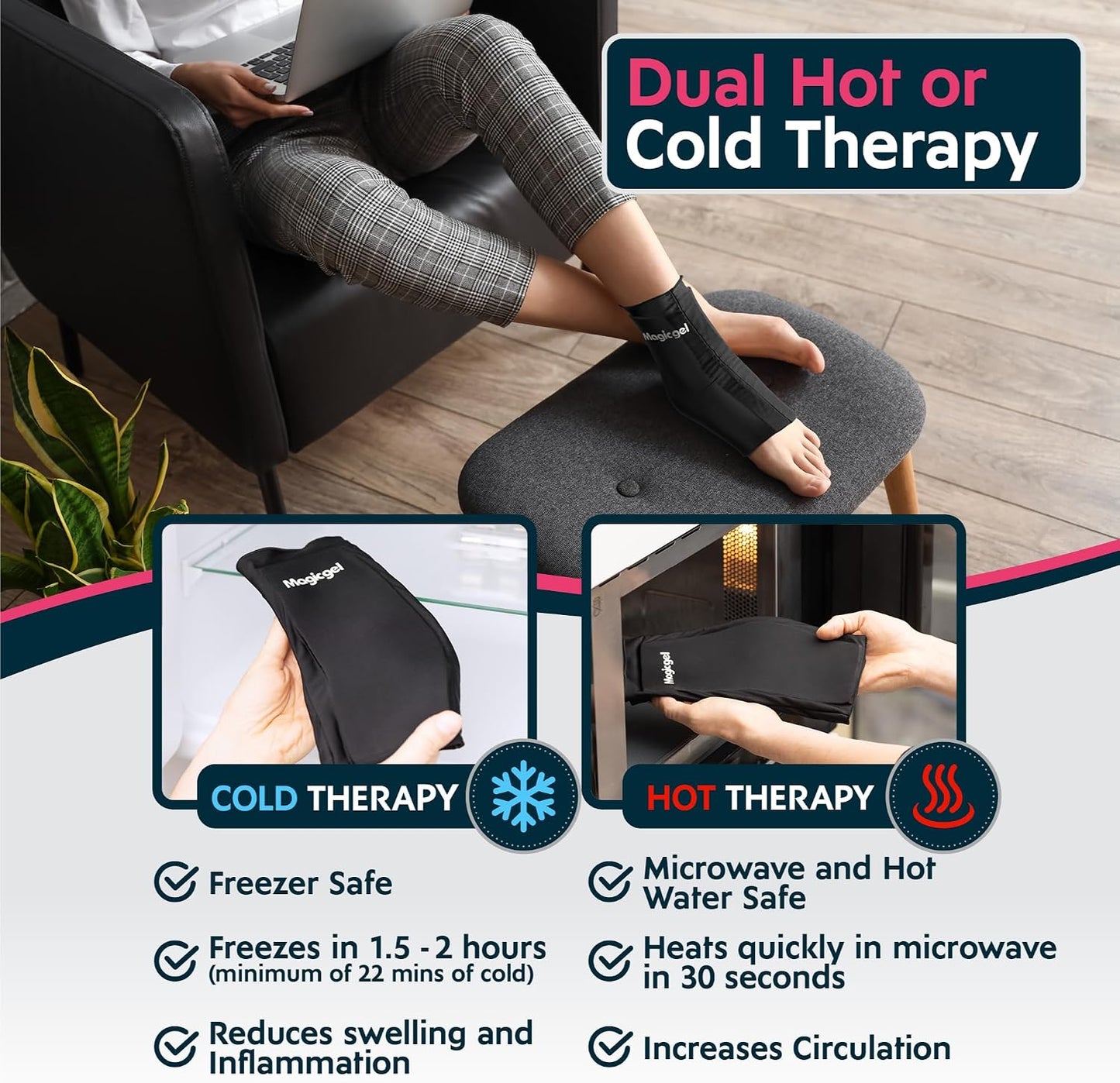 Magic Gel Ankle Ice Pack Wrap for Swelling, Reusable Ice Packs for Ankle Injuries, Flexible Hot & Cold Packs, Foot Ice Pack Wrap Ice Socks for Sprained Ankle, Achilles Tendonitis & Fasciitis Relief