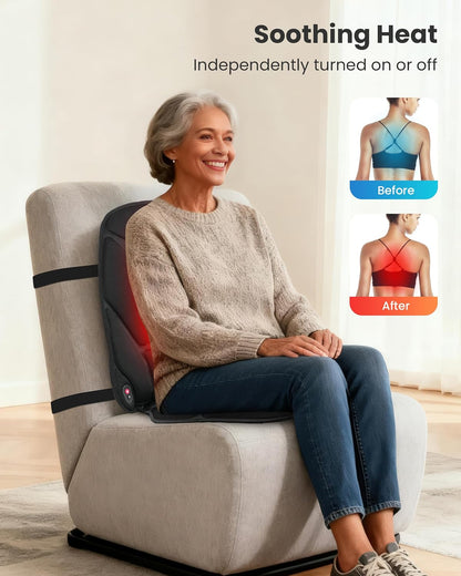 COMFIER Back Massager with Heat, Vibration Massage Seat Cushion with 8 Massage Nodes & 5 Modes, Adjustable Chair Massager Pad for Home Office, Heated Chair Pad, Gifts for Women Men Mom Dad