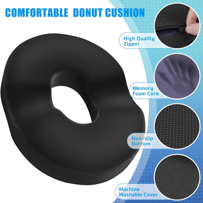 BlissTrends Donut Pillow Seat Cushion, Memory Foam Lifting Cushions(Black) | Donut Chair Cushions for Postpartum Pregnancy & Hemorrhoids,Tailbone Pain Relief Cushion for Office&Home Chairs
