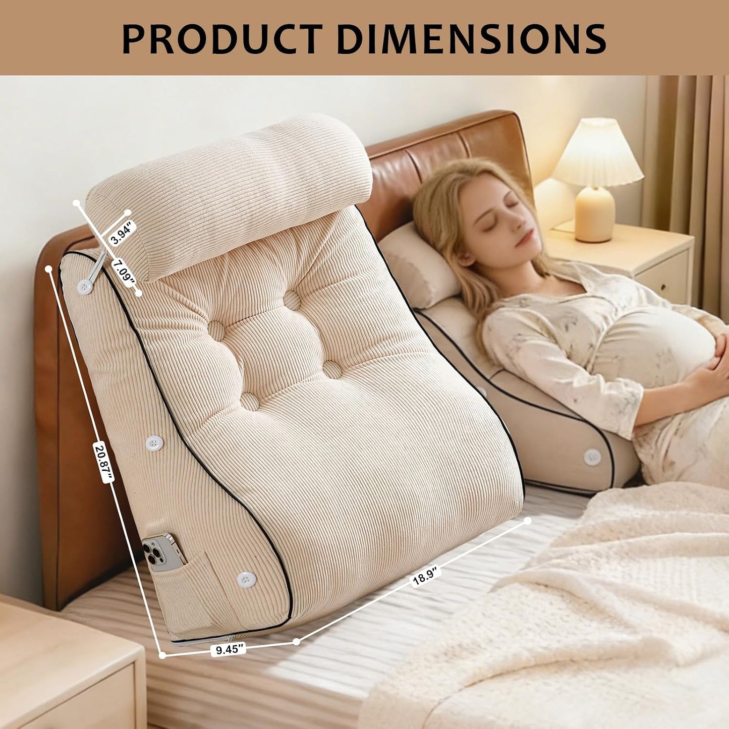 Wedge Pillow – Reading & Bed Rest Pillow for Sitting in Bed, Couch, or Floor, Multi-Purpose Headboard Wedge for Sleeping, After Surgery, Leg & Back Support, Neck Cushion & Washable Cover, Dark Gray