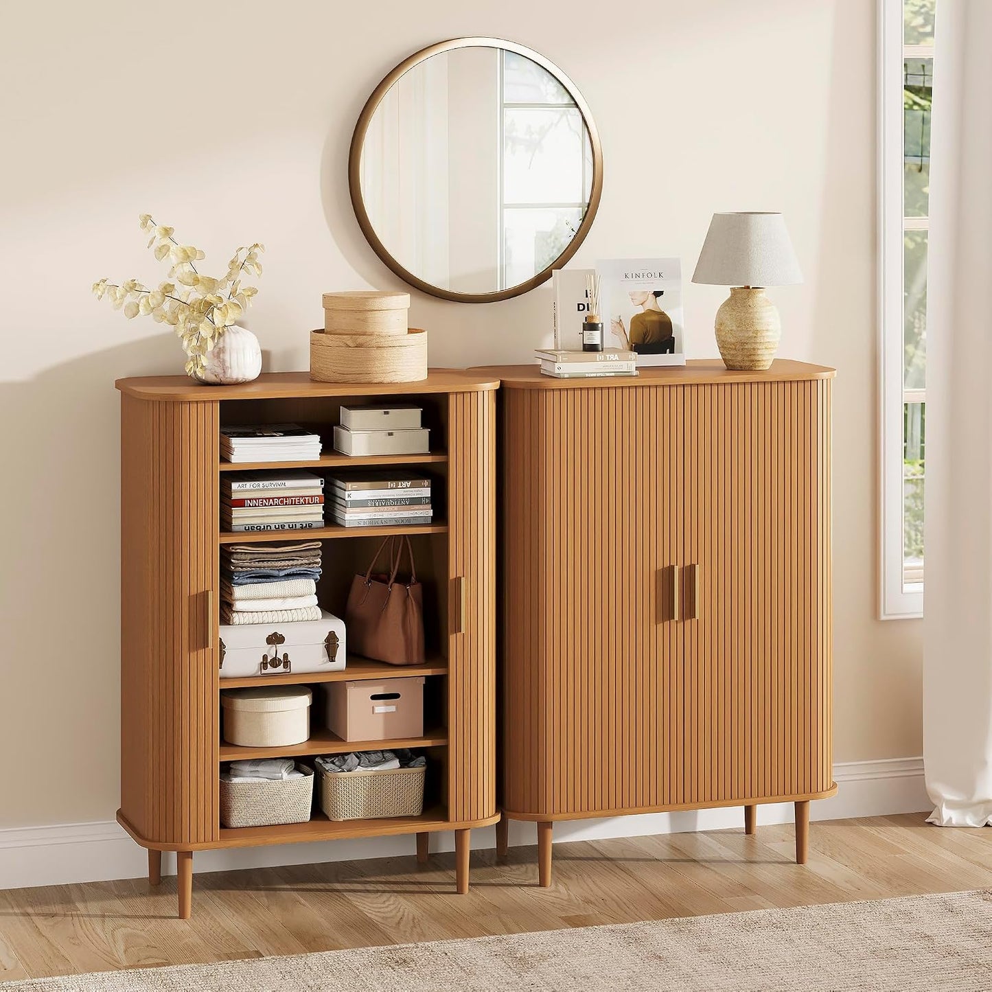 DHH Shoe Storage Cabinet with Sliding Door, 6-Tier Shoe Cabinet with Adjustable Shelves, Modern Freestanding Shoe Storage Organizer for Entryway, Hallway, Living Room (Walnut, 47 ")
