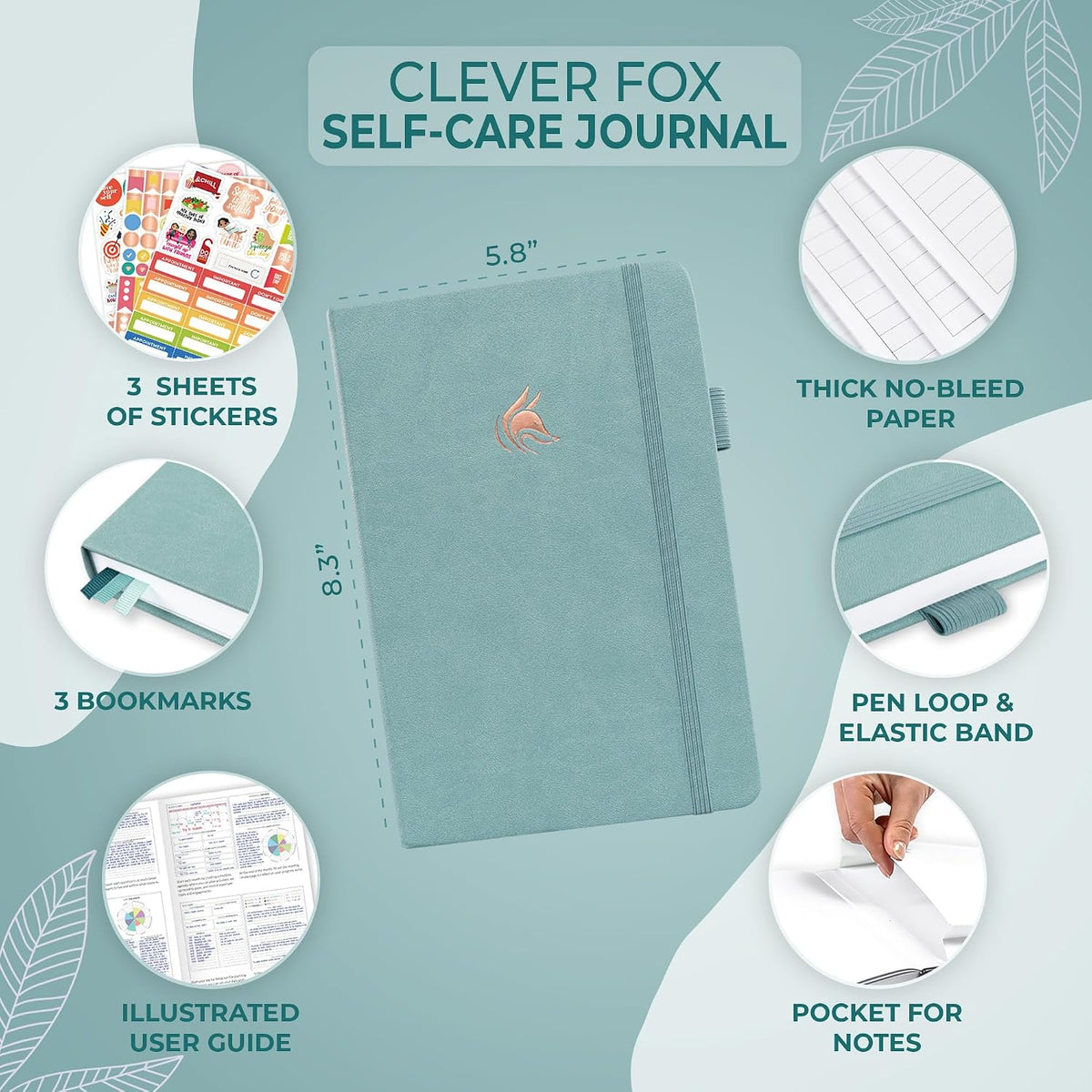 Clever Fox Self-Care Journal for Women, Daily Planner 5.8x8.3 Mystic blue