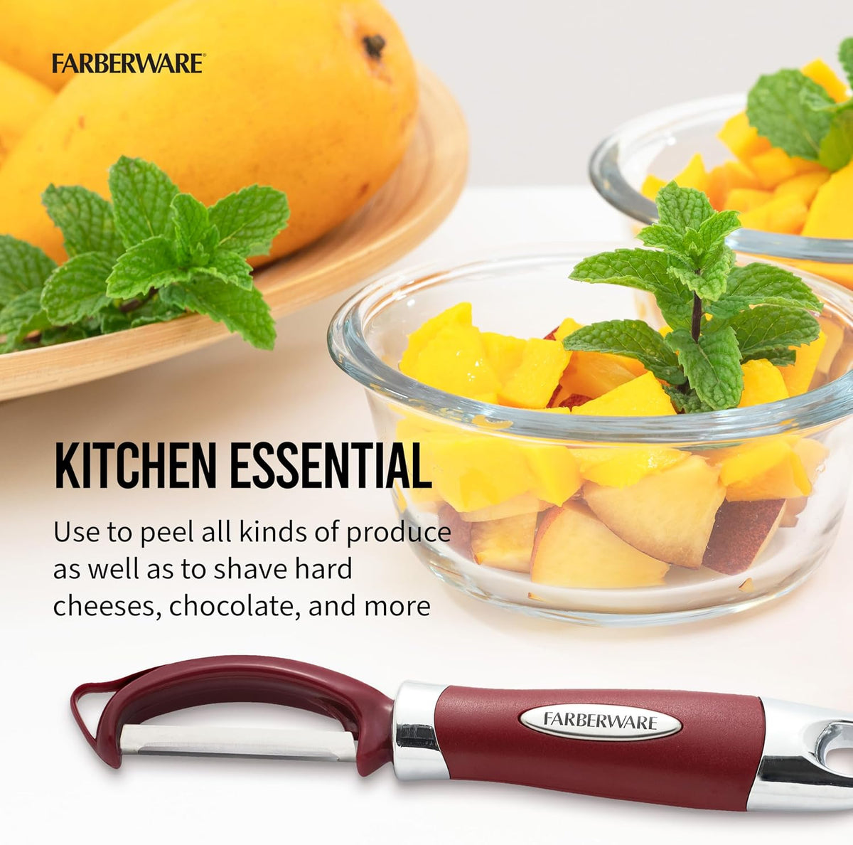 Farberware Vegetable Peeler, Pro2 Euro Peeler with Sharp Stainless Steel Swivel Blade and Ergonomic Handle, Dishwasher Safe, Aqua Sky
