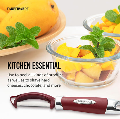 Farberware Vegetable Peeler, Pro2 Euro Peeler with Sharp Stainless Steel Swivel Blade and Ergonomic Handle, Dishwasher Safe, Aqua Sky