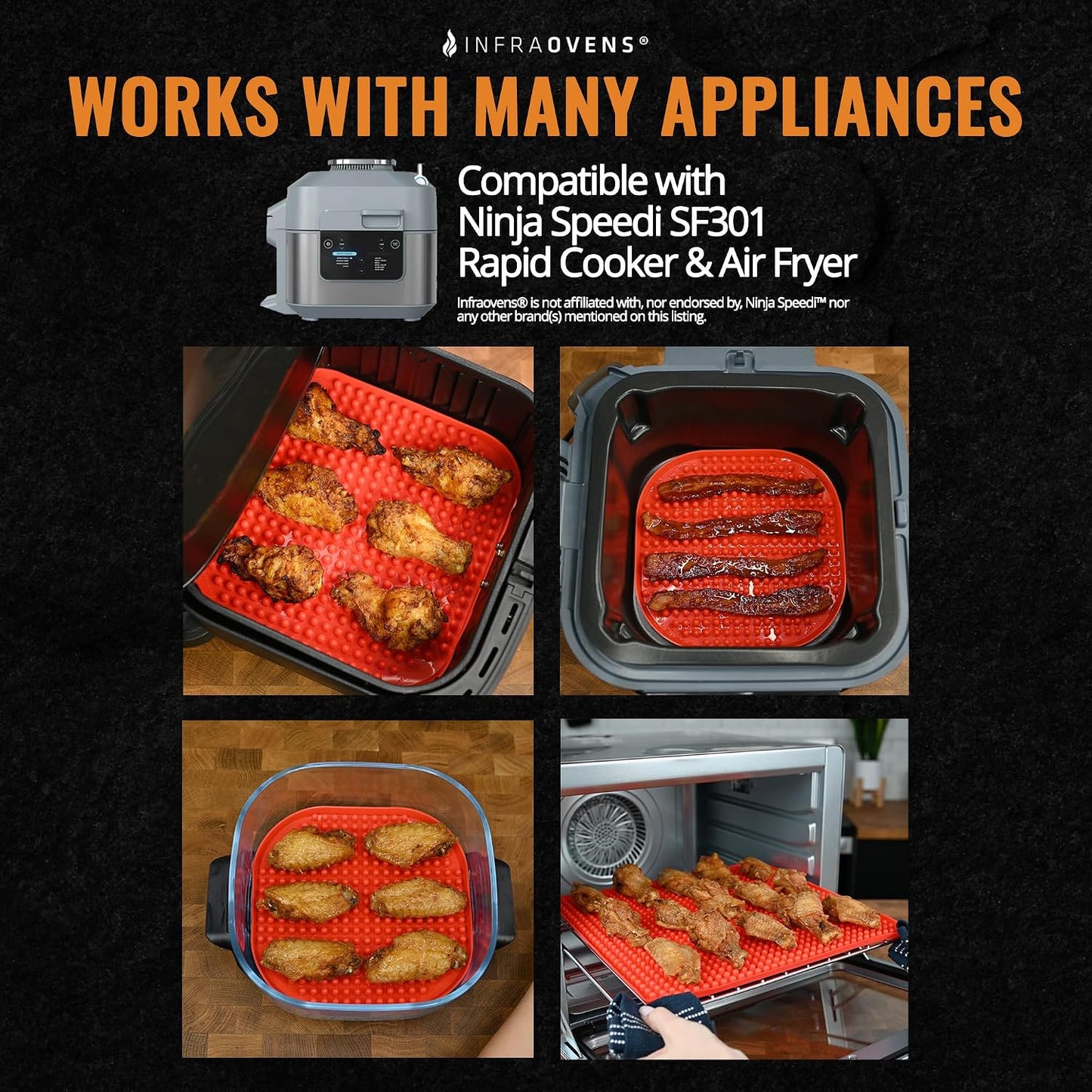 Air Fryer Liners Set of 3 with Silicone Mat, Heat Resistant Mats for Air Fryer Compatible with Dreo, Dash, Philips, Emeril Lagasse + more, Air Fryer Liners Replacement Reusable Mats