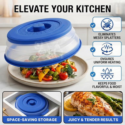 10 Inch Microwave Splatter Cover Vented for Food, Collapsible Splatter Guard with Handle, Anti-Splatter Plate Lid for Kitchen Fruit Vegetables, Dishwasher-Safe Easy Clean (black)