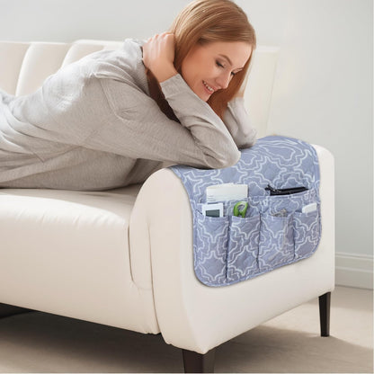 Armchair Caddy for Couch Remote Control Holder with 4 Pockets, Grey 1 Pack | Non-slip, Waterproof, Sofa Armset Organizer, Couch Chair Armrest Storage for TV Remote Control Phone Book Magazine 35"x13"