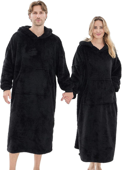 PJGGZ Wearable Blanket Hoodie for Women Men, Fleece Warm Comfy Hooded Sweatshirt with Pockets & Sleeves Cozy Gift for Adult