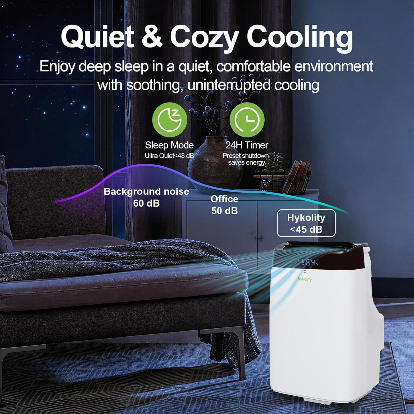 Hykolity WiFi Enabled Portable Air Conditioners 10,000 BTU, Cools Rooms Up To 450 Sq.Ft, 45dB Dual Motor 5 in 1 Quiet Smart AC Unit with Cool, Fan, Dehumidifier, 24H Timer & Sleep Mode
