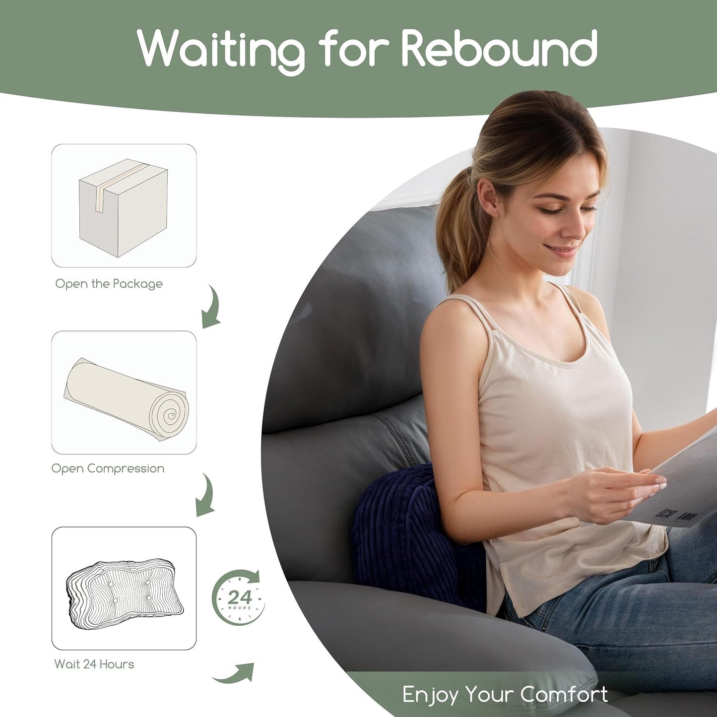 HIGOGOGO Lumbar Support Pillow for Recliner Chair/Accent Chair/Couch/Office Chair, Tufted Corduroy Back Support Cushion for Elderly, Recliner Cushions for Back Rest, Pain Relief, Reading, Dark Grey