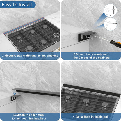 30" Slide-in Range Rear Filler Kit with 2PCS Silicone Stove Gap Covers | W10113901A, Cooktop Trim Kit Between Stove and Backsplash for Whirlpool & Most Brand, Heat Resistant, Stainless Steel, Black