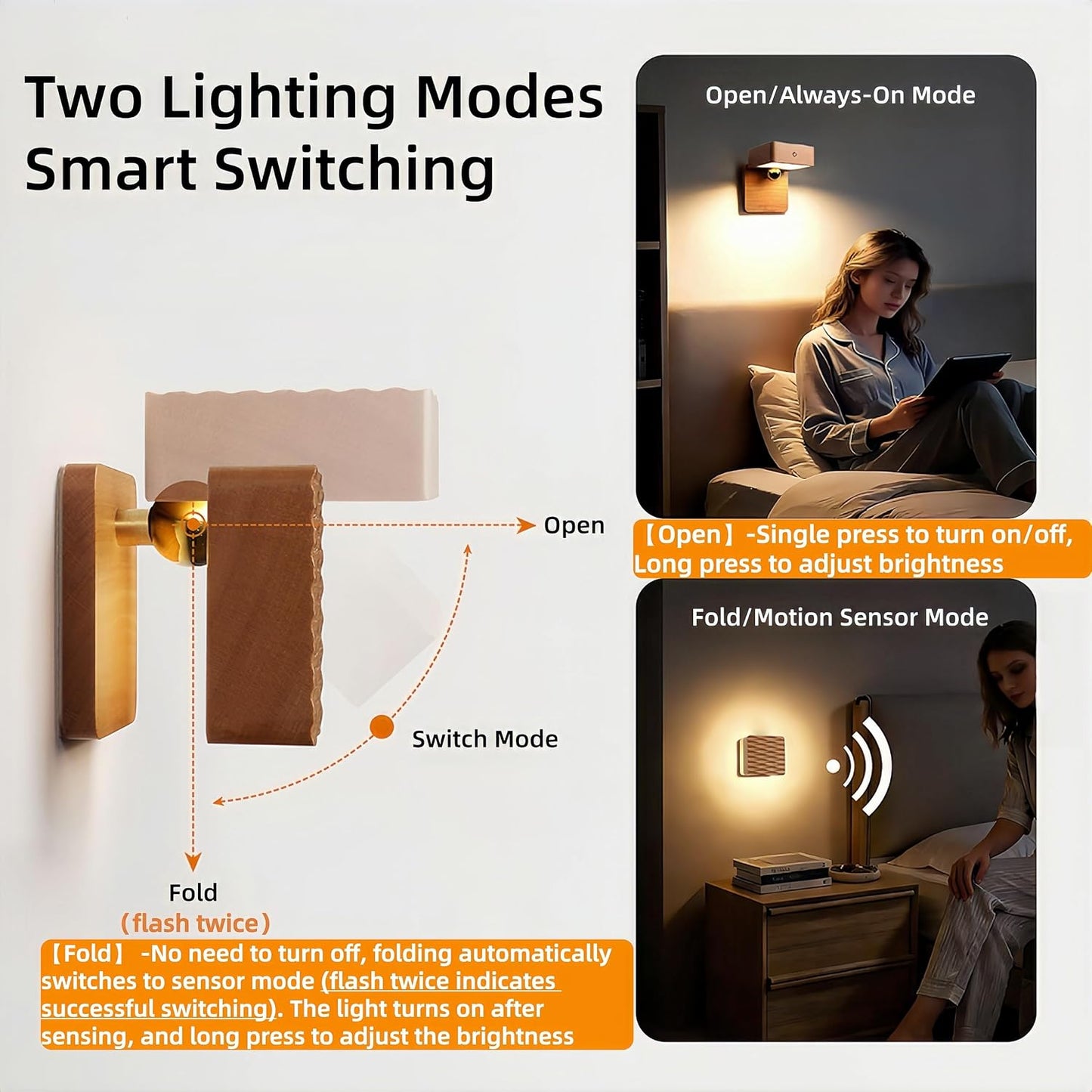 Rechargeable Wall Sconce Battery Operated LED Wall Light for Bedroom,Motion Sensor Night Light Indoor for Reading Light,Dimmable Touch Cordless Lamp,Removable Rotatable Magnetic Wall Lamp