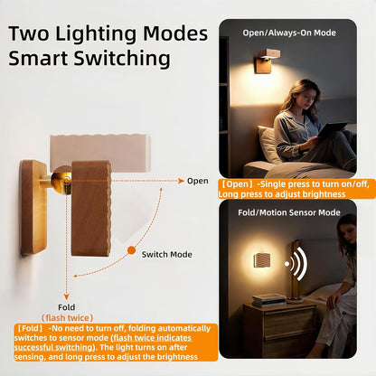 Rechargeable Wall Sconce Battery Operated LED Wall Light for Bedroom,Motion Sensor Night Light Indoor for Reading Light,Dimmable Touch Cordless Lamp,Removable Rotatable Magnetic Wall Lamp