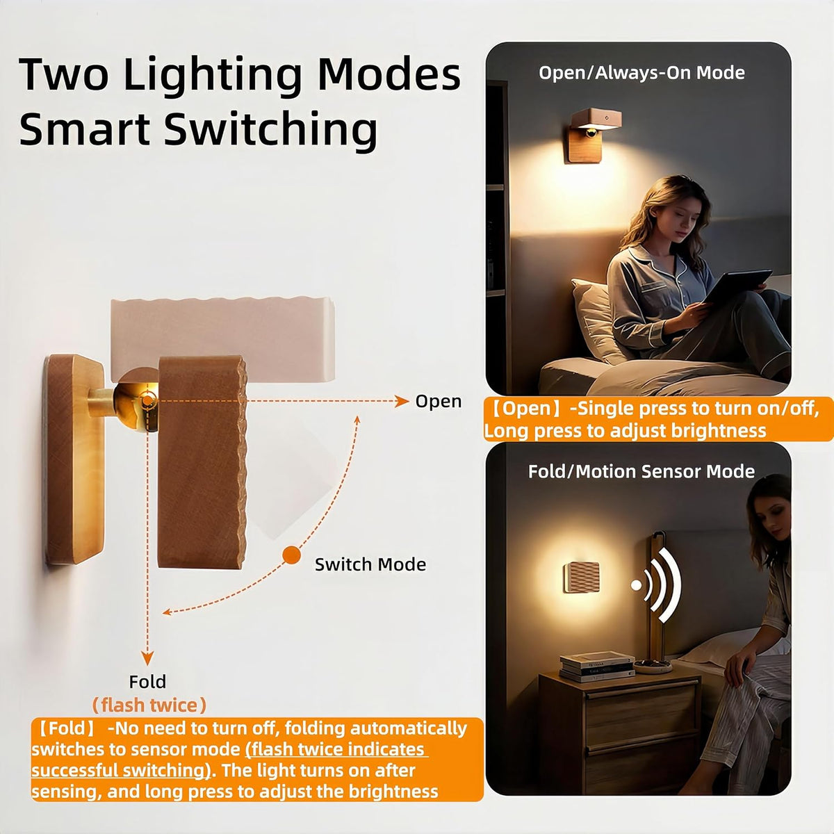 Rechargeable Wall Sconce Battery Operated LED Wall Light for Bedroom,Motion Sensor Night Light Indoor for Reading Light,Dimmable Touch Cordless Lamp,Removable Rotatable Magnetic Wall Lamp