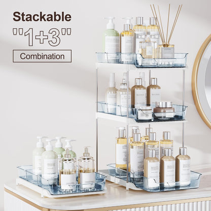 Delamu 2-Tier Multi-Purpose Bathroom Under Sink Organizers and Storage, Stackable Kitchen Pantry Organization, Pull Out Medicine Cabinet Organizer with Movable Dividers, White, 2 Pack