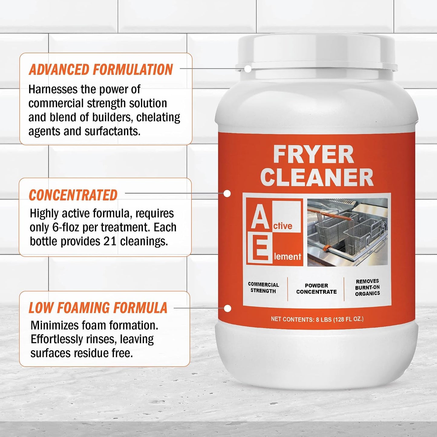 Fryer Cleaner - 8-lbs - Fryer Boil Out - Contains 21 Cleanings - Concentrated Powder - Commercial Strength - Removes Burnt On Organics - Deep Fryer Cleaner
