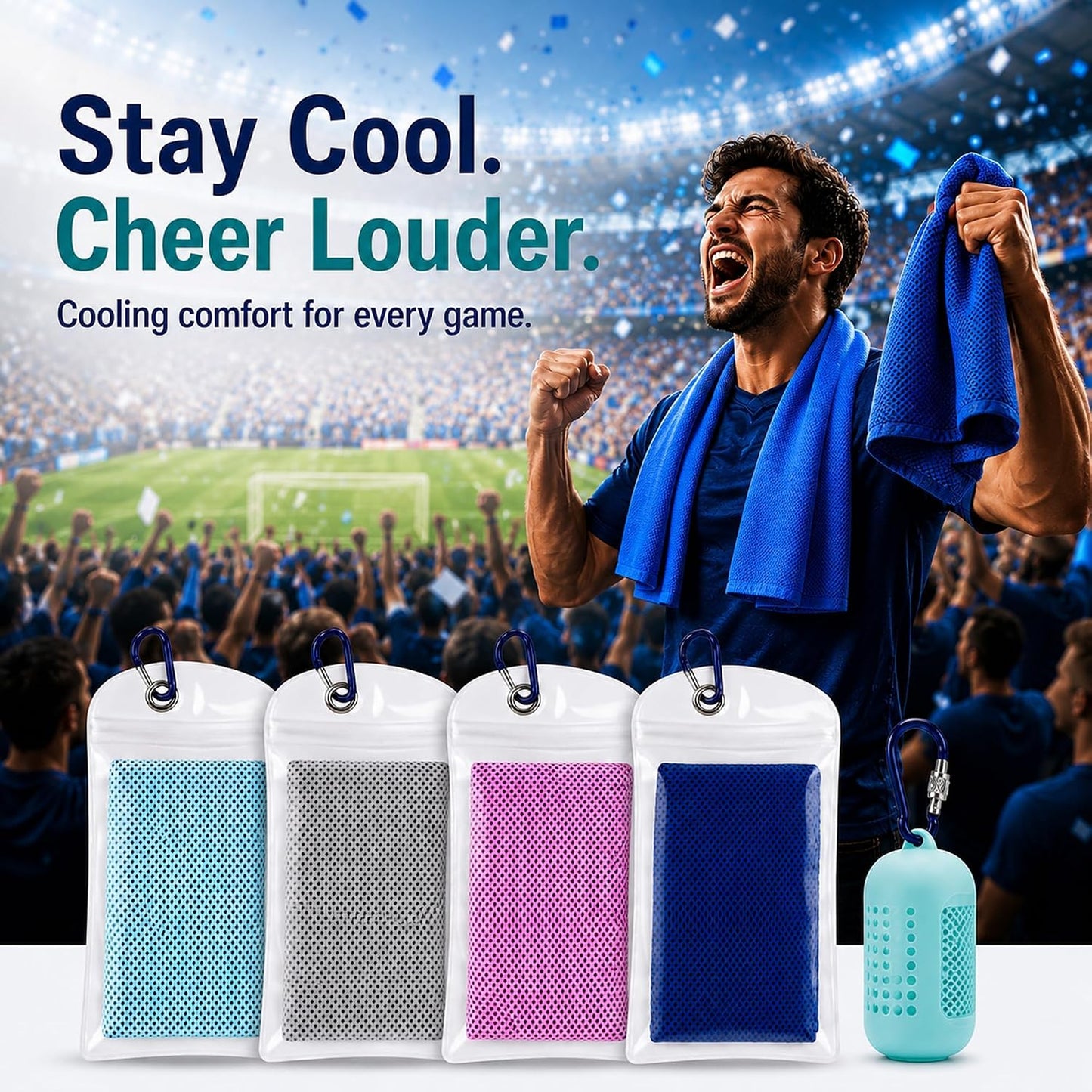 Cooling Towels for Neck and Face, Instant Cooling Towel,4 Pack with Hooks | Instant Cooling Towel, Water Activated, Soft Microfiber, Reusable,4 Pack with Hooks, Great for Golf Gym Running Sports