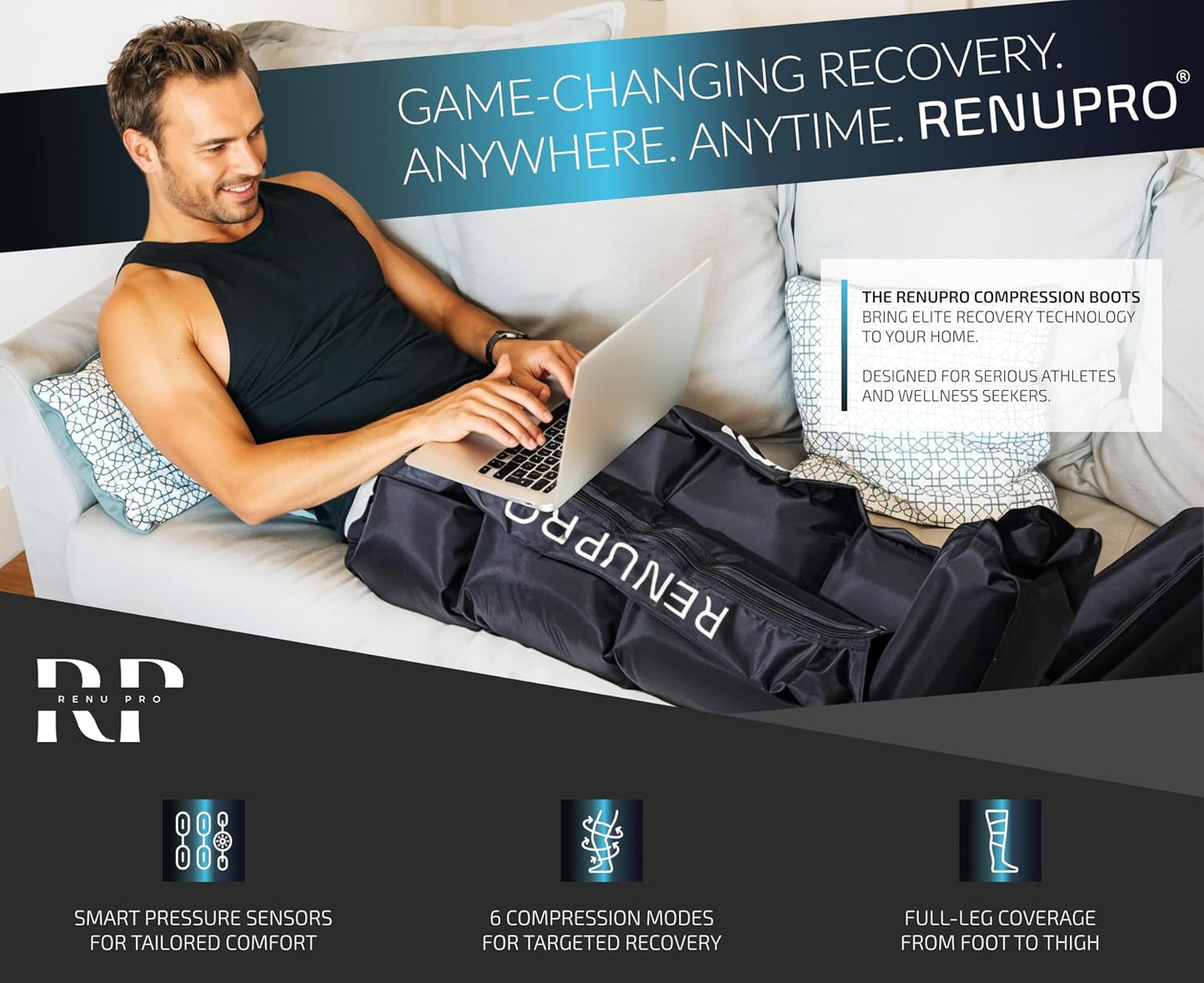 Leg Compression Massager, Air Compression Boots for Circulation | Full-leg sequential air compression for circulation & faster recovery; athlete recovery system, dynamic air, USA owned