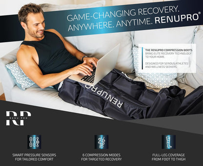 Leg Compression Massager, Air Compression Boots for Circulation | Full-leg sequential air compression for circulation & faster recovery; athlete recovery system, dynamic air, USA owned