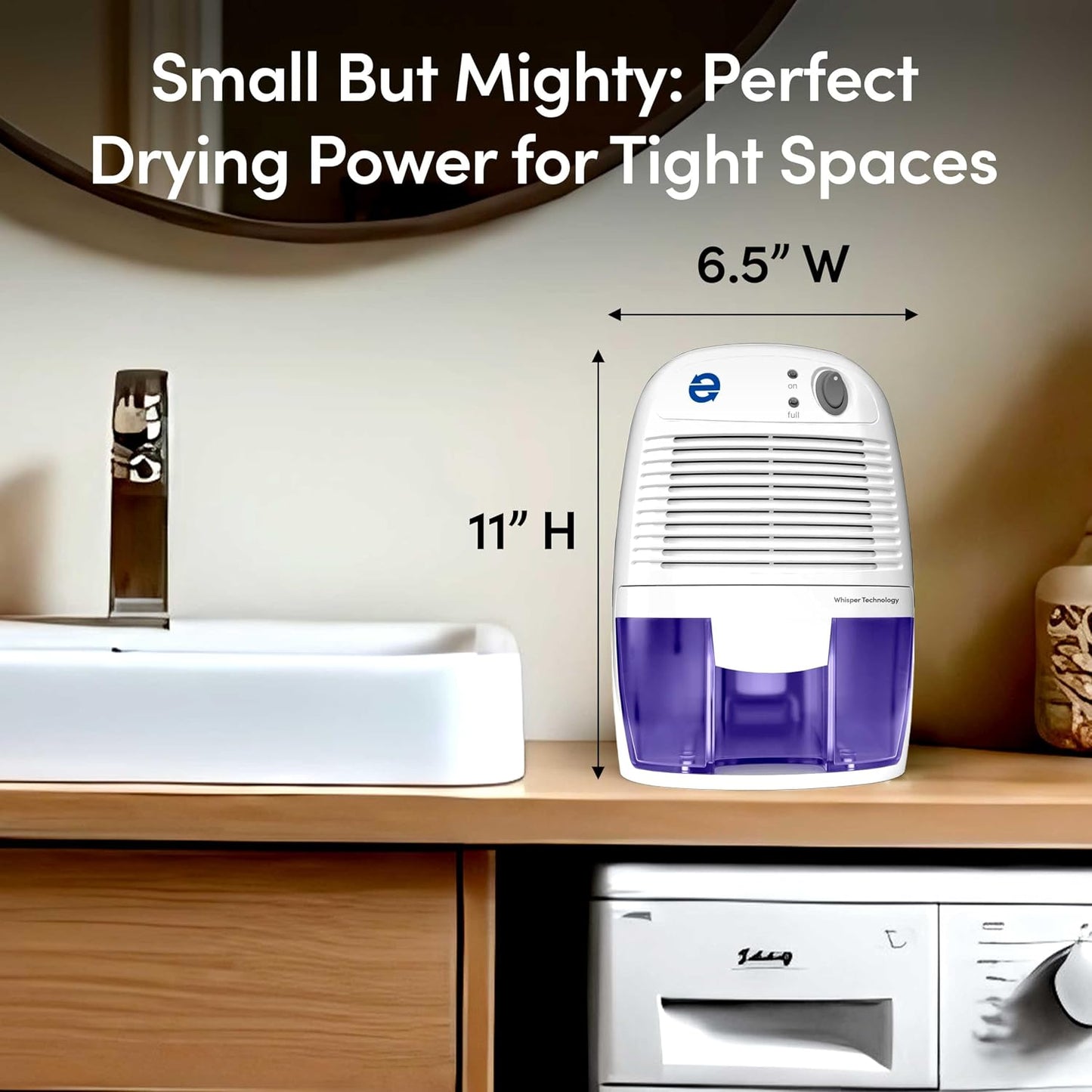 Eva-Dry EDV-1100 Whisper-quiet 16 OZ Dehumidifier with Auto Shut Off and Restart for small spaces in your Home, RV, Automobile, and Storage up to 122 sq. ft | For Home, RV, Automobile & Storage | Whisper-Quiet | Auto Restart | Up to 122 Sq Ft Coverage