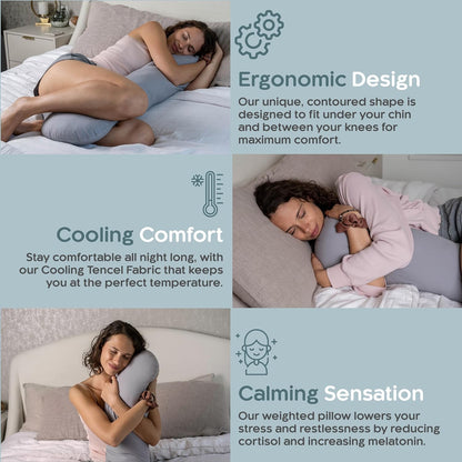 Weighted Body Pillow 6.5lbs, Cooling Tencel Cover, 41” x 10” | Calming Weighted Comfort, Breathable Cooling Cover, Machine Washable, Made for Side Sleepers, 12 Month Warranty