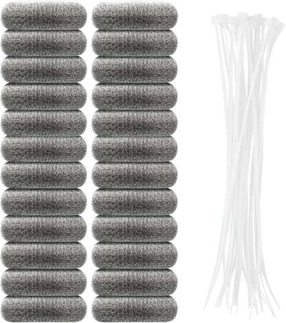 24 Pcs Stainless Lint Trap for Washing Machine Hose Drain Filter with Ties | Rustproof 304 steel mesh, catches pet hair & fluff, reusable, fits washer drain hose, protects pipes, easy clean