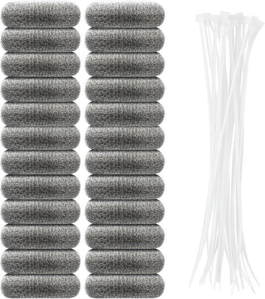 24 Pcs Stainless Lint Trap for Washing Machine Hose Drain Filter with Ties | Rustproof 304 steel mesh, catches pet hair & fluff, reusable, fits washer drain hose, protects pipes, easy clean