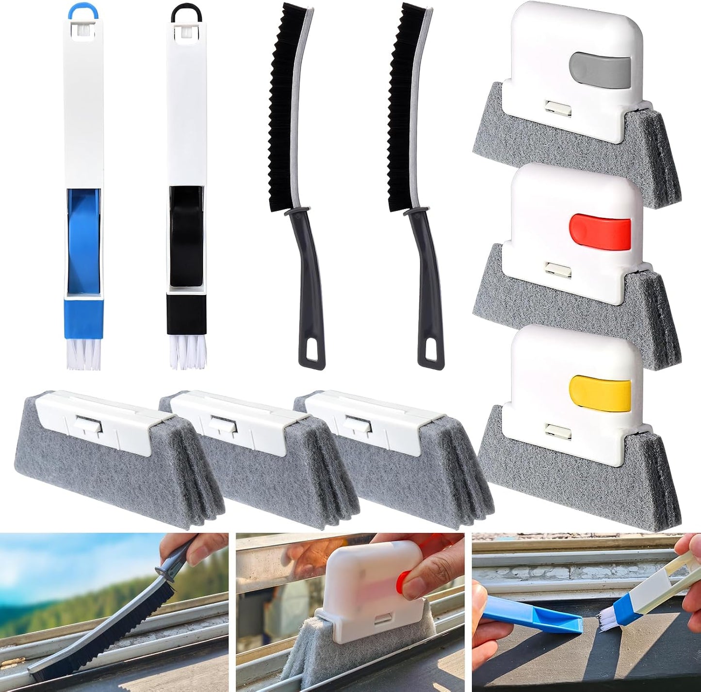 Window Track Cleaning Tools,Window Sill Cleaner Tool Kit,10 Pcs | Sliding Door Track Cleaner,Groove Crevice Seal Cleaning Brush for Tile Lines/Shutter/Car Vents/Air Conditioner/Keyboard