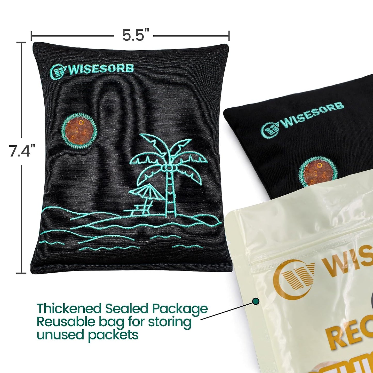 Wisesorb 500g x 2pcs Rechargeable Desiccant Packs, Reusable Car Dehumidifier, Microwave Reactivated Silica Gel Packets Moisture Absorber with Color Indicating for Safe Closet Basement Garage