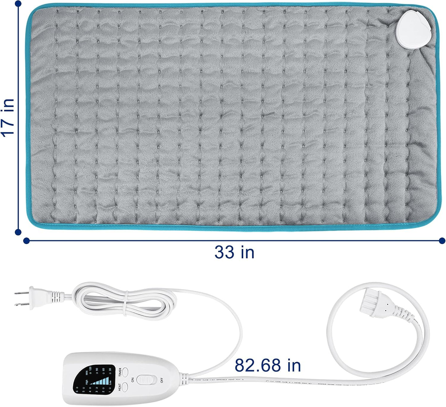 Electric Heating pad with 6 Heat Settings, Auto Shut Off, Dry Electric Heating for Back Neck Knee Arms Legs Shoulder Heat Pads for Christmas Birthday Father Mother's Day (24"X12", Gray Green)