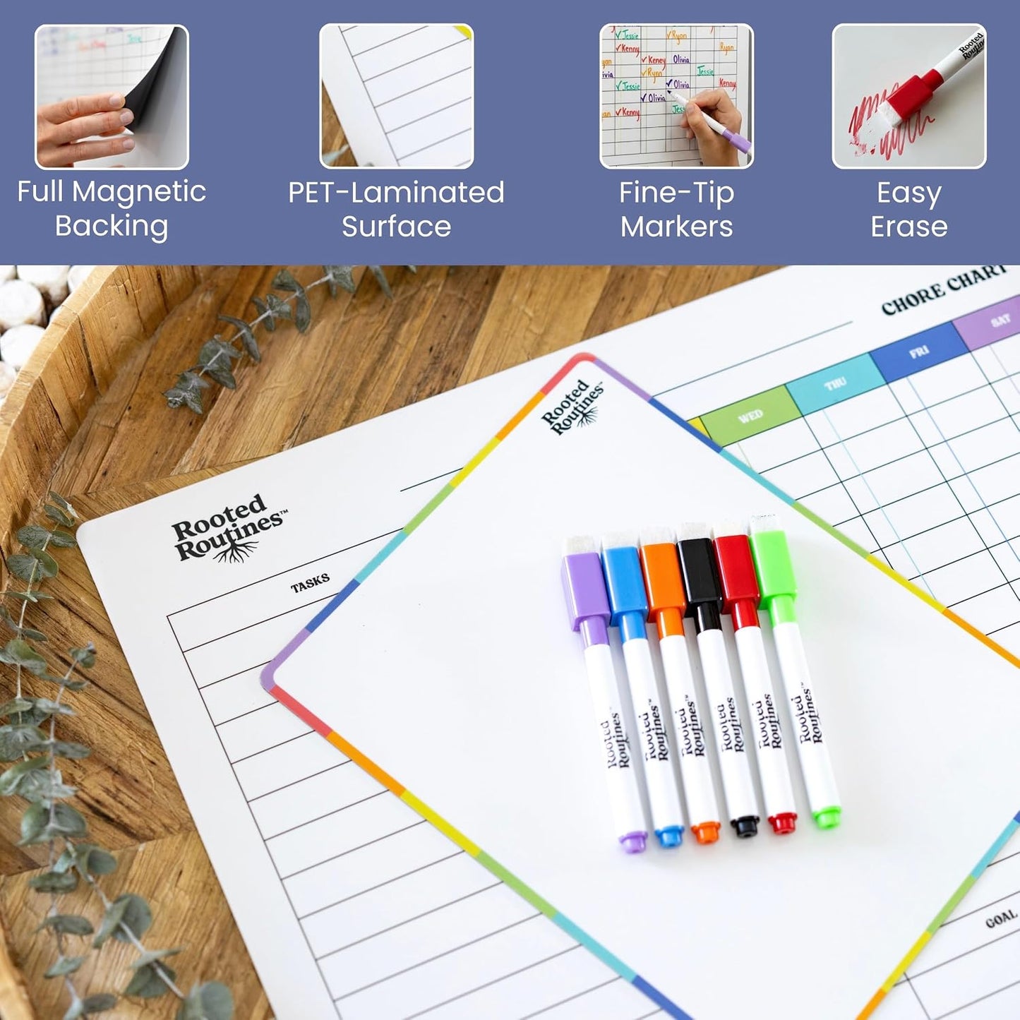 Large Magnetic Chore Chart for Refrigerator, Dry Erase Responsibility Board & Reward Tracker for Kids, Multiple Children, and Adults