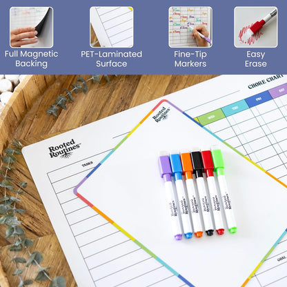 Large Magnetic Chore Chart for Refrigerator, Dry Erase Responsibility Board & Reward Tracker for Kids, Multiple Children, and Adults