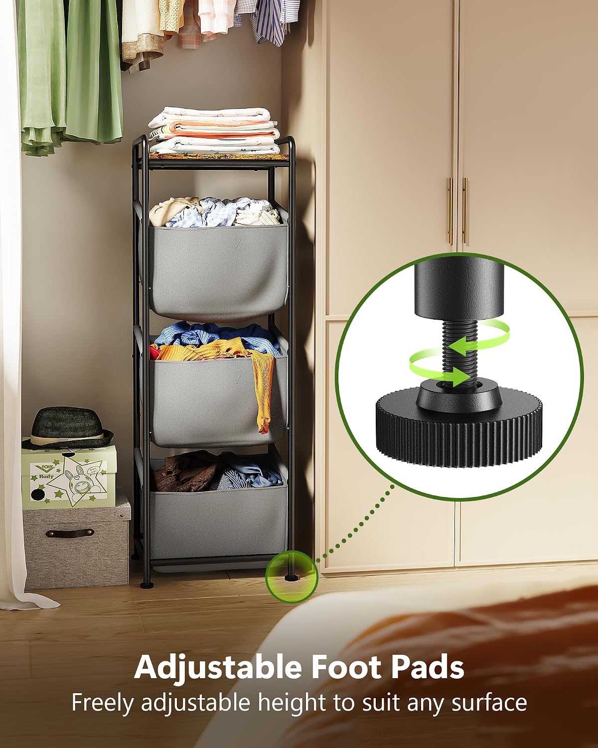 3 Section Laundry Sorter with Removable Bags, 120L Rolling Vertical Laundry Hamper, Stackable Laundry Baskets organizer for Bathroom, Apartment, Dorm (Beige, With Wheel)